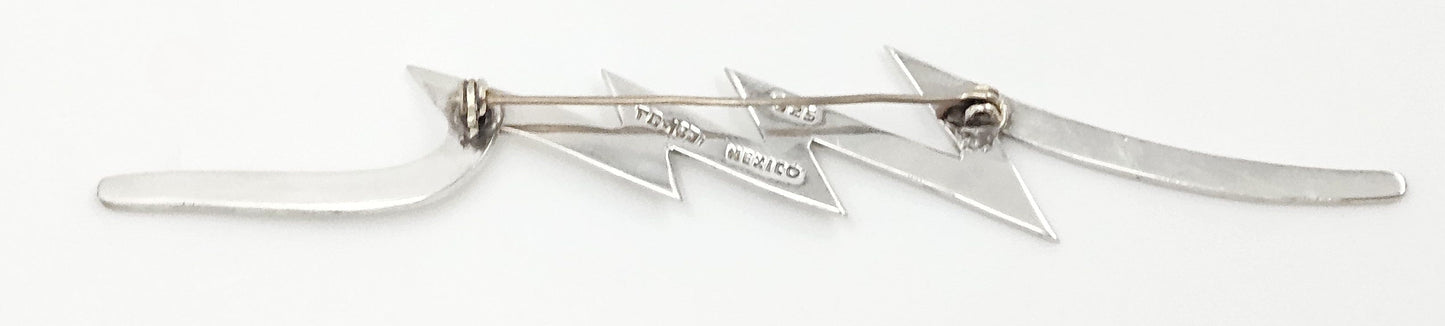 Taxco Sterling Artisan Brooch Jewelry Superb Taxco Designer Sterling Lightening Bolt Brooch Nearly 5" Long! C 1980s
