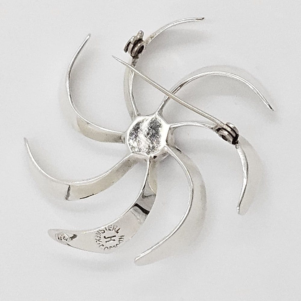 Taxco Sterling Jewelry Taxco Artist JH Sterling Silver & Amethyst Modernist Pin Wheel Brooch C. 1960s
