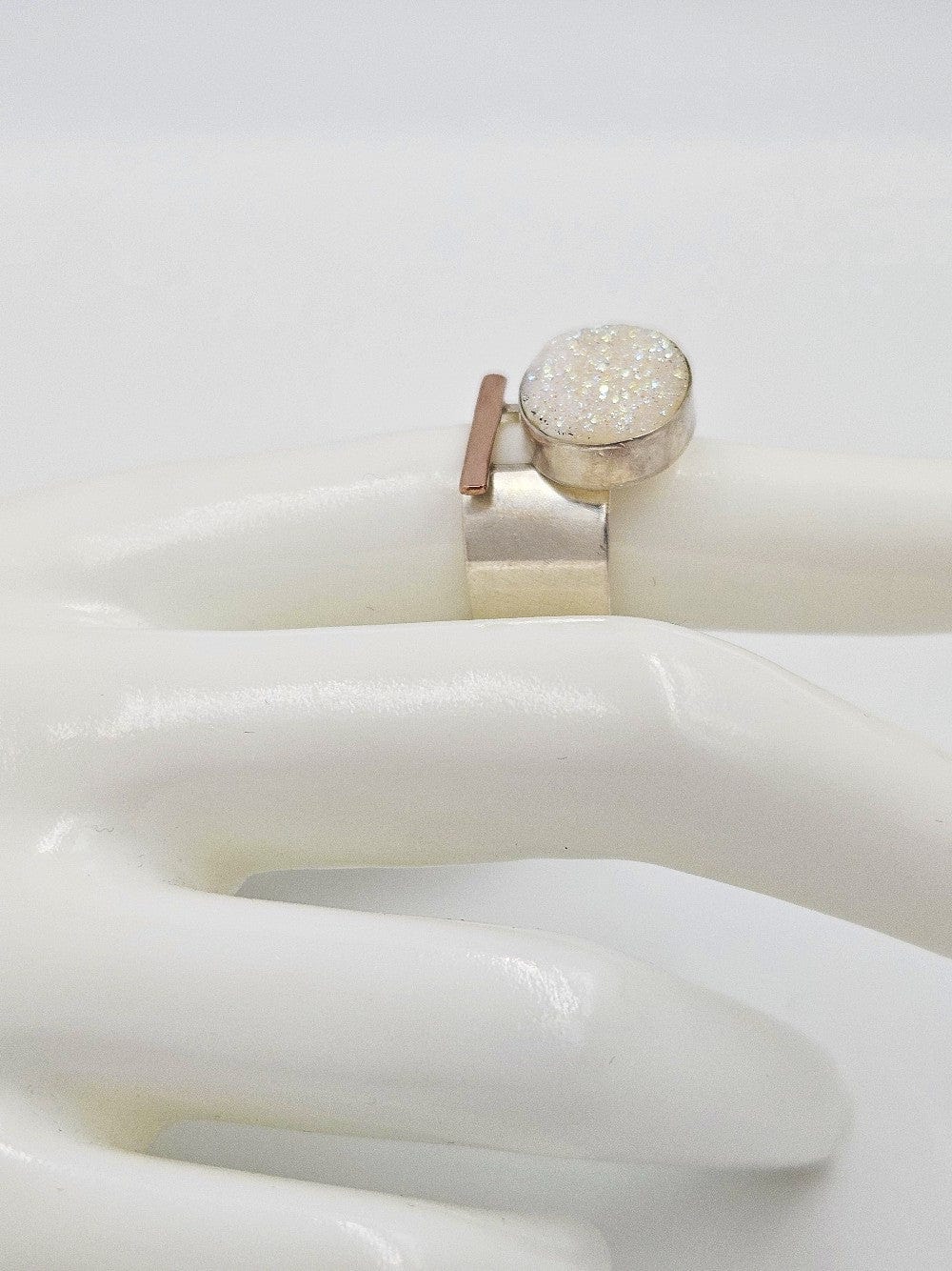 TMCMH Jewelry Designer Modernist Bold Sterling 14k Drusy Quartz Crystal Ring