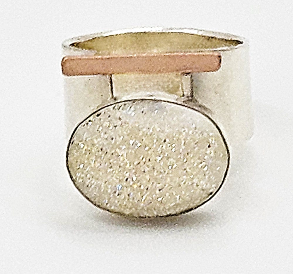 TMCMH Jewelry Designer Modernist Bold Sterling 14k Drusy Quartz Crystal Ring