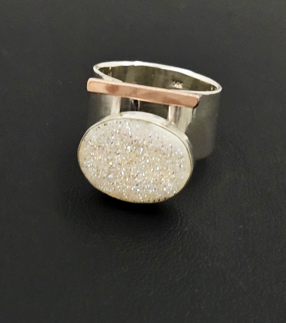 TMCMH Jewelry Designer Modernist Bold Sterling 14k Drusy Quartz Crystal Ring