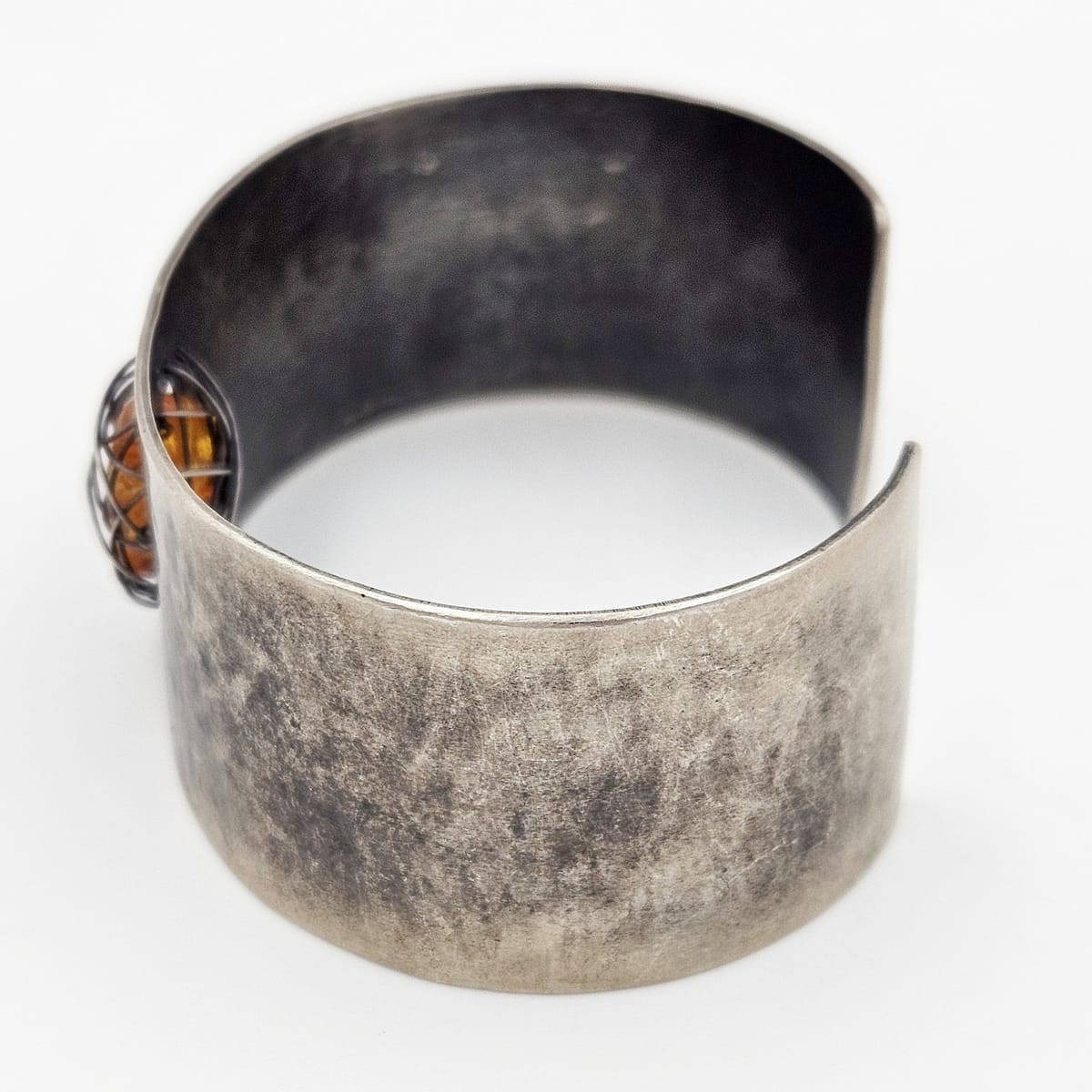 TMCMH Jewelry Sterling & Amber Artisan Signed Modernist Cuff Bracelet
