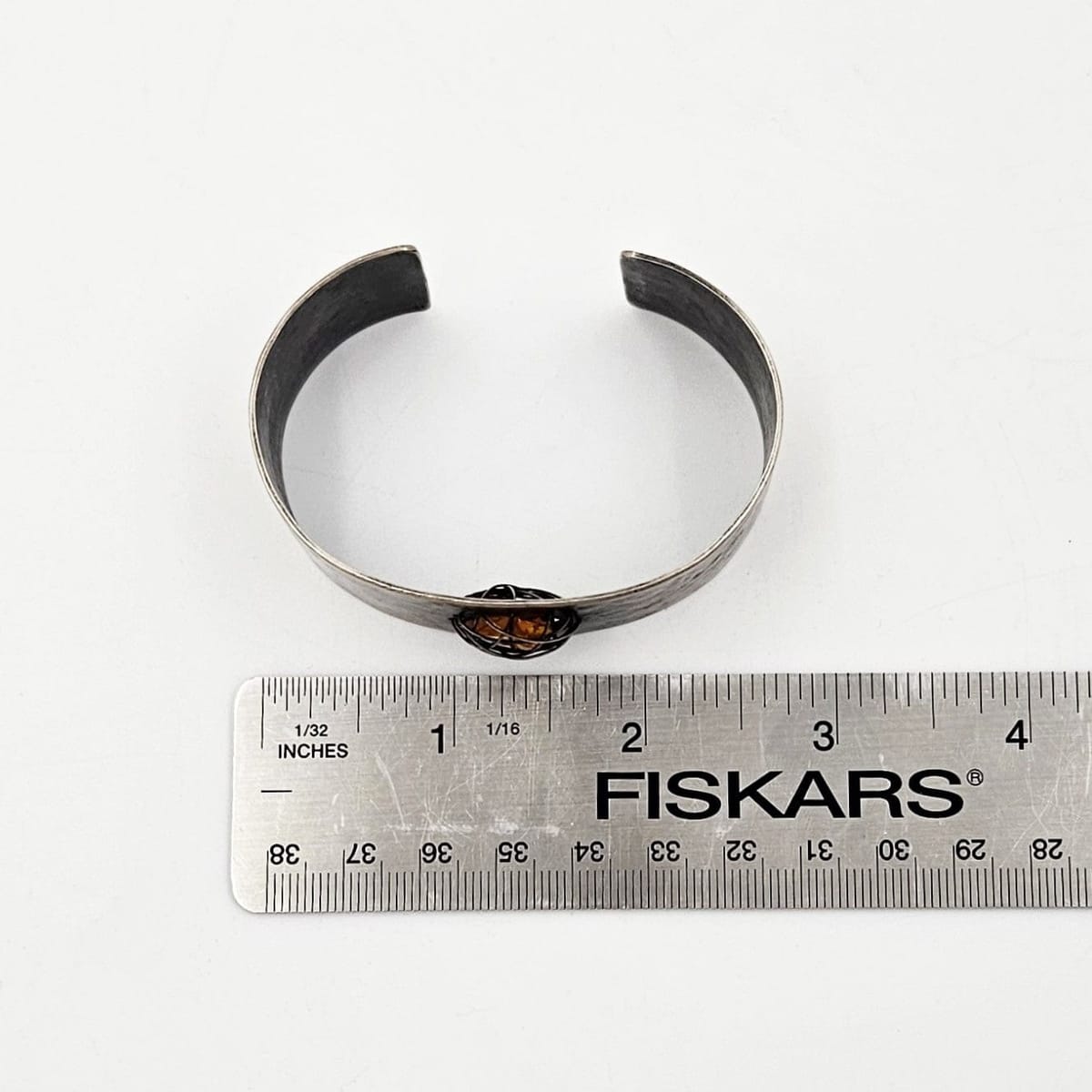 TMCMH Jewelry Sterling & Amber Artisan Signed Modernist Cuff Bracelet