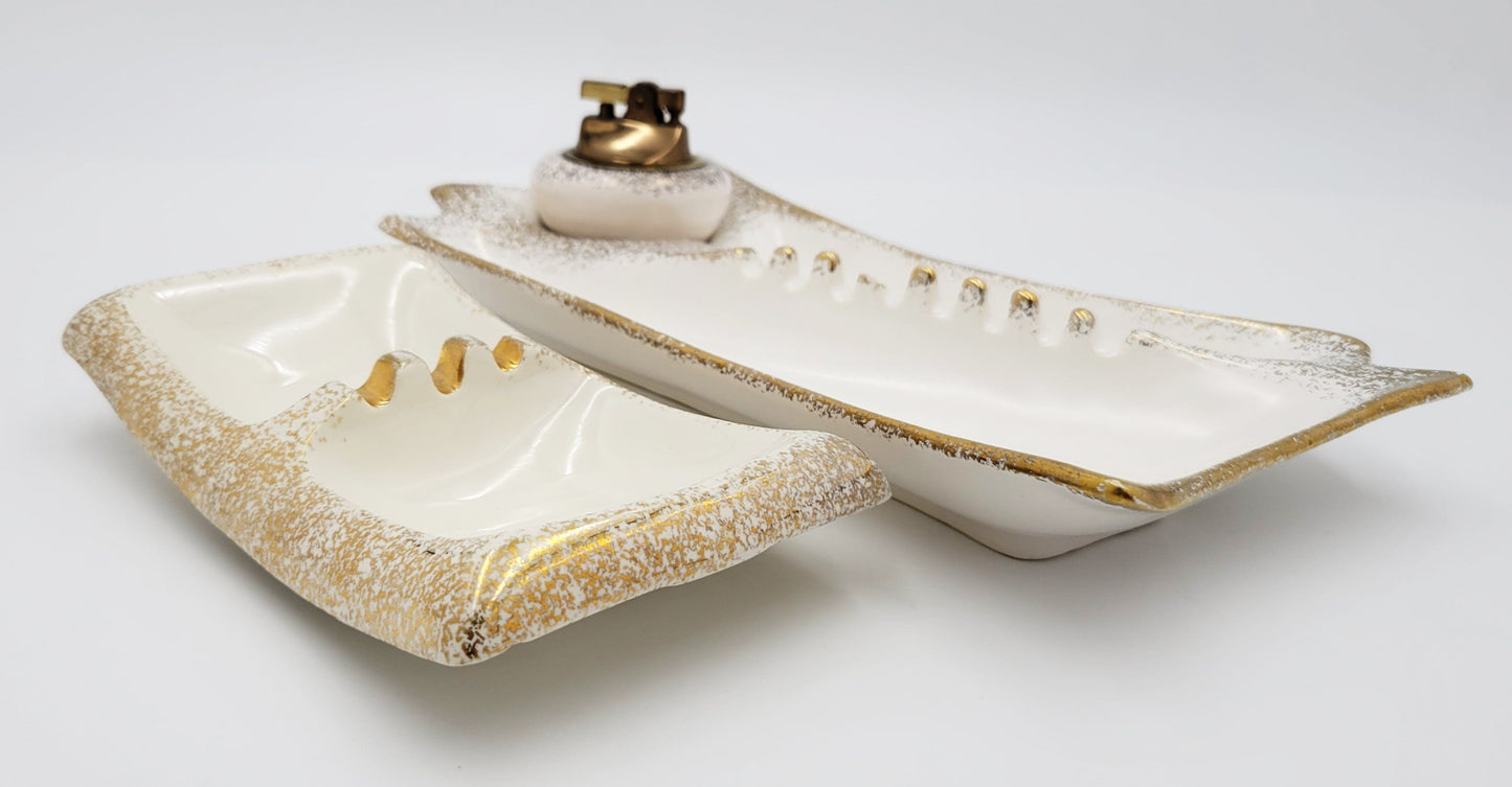 USA Collectible ceramics MCM Ceramic Retro MOD Ashtray with lighter and smaller ashtray