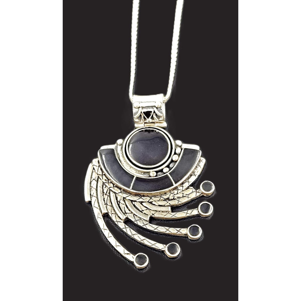 Victor Yurivilca Jewelry OOAK Victor Yurivilca Sterling Onyx Abstract Large Statement Pendant Necklace