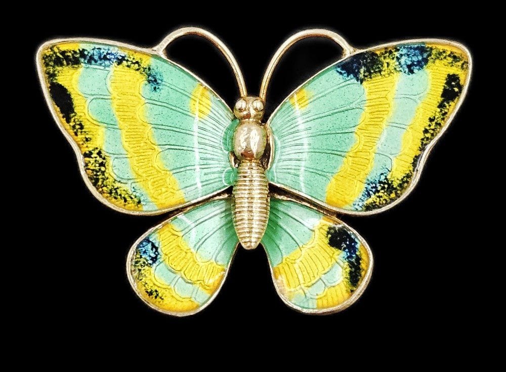 Volmer Bahner Jewelry RARE Denmark Volmer Bahner Sterling Enamel Large Butterfly Brooch 1950s