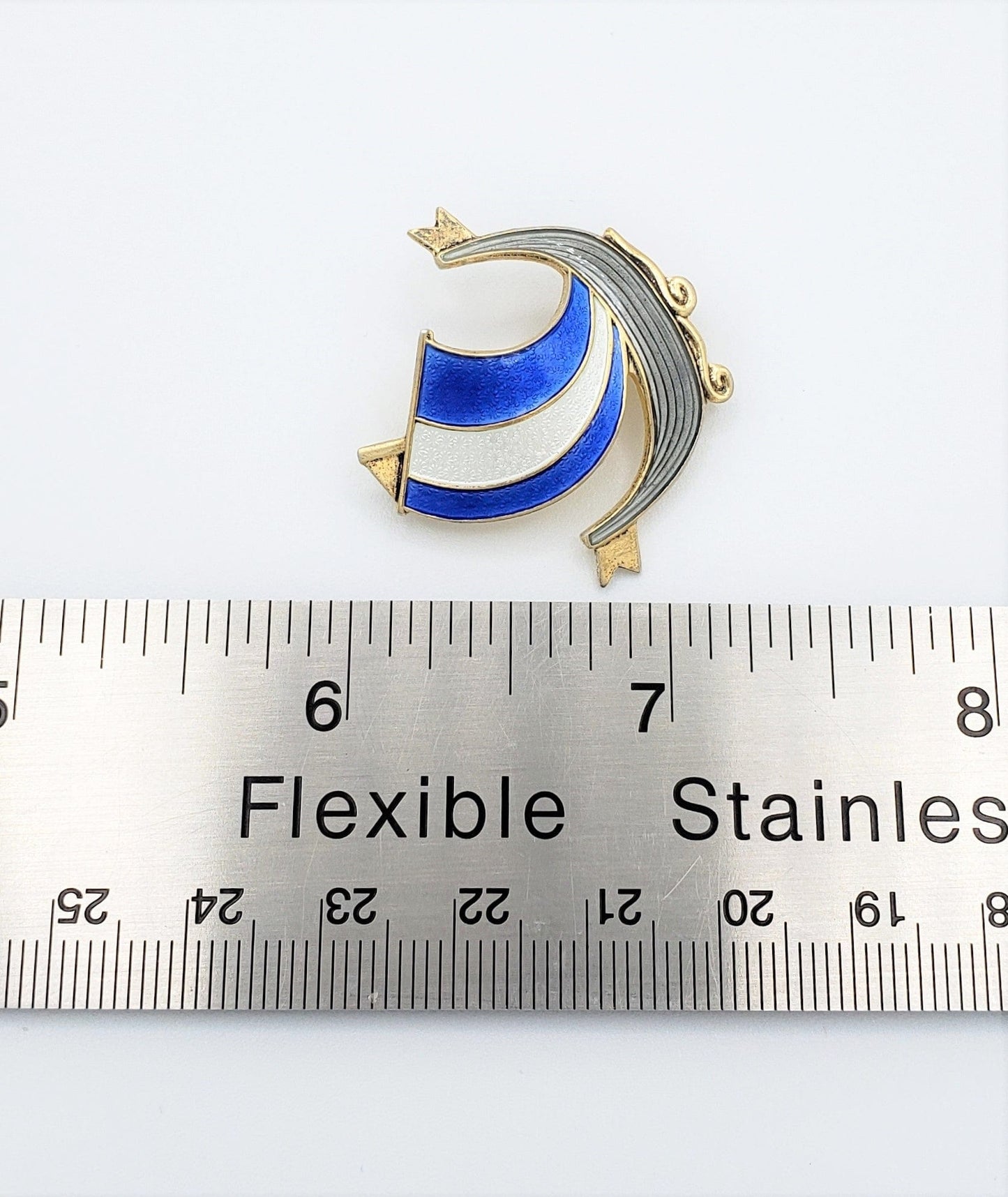 Aksel Holmsen Jewelry Aksel Holmsen Norway Sterling Enamel VIKING Longboat Pin Brooch Circa 1950's