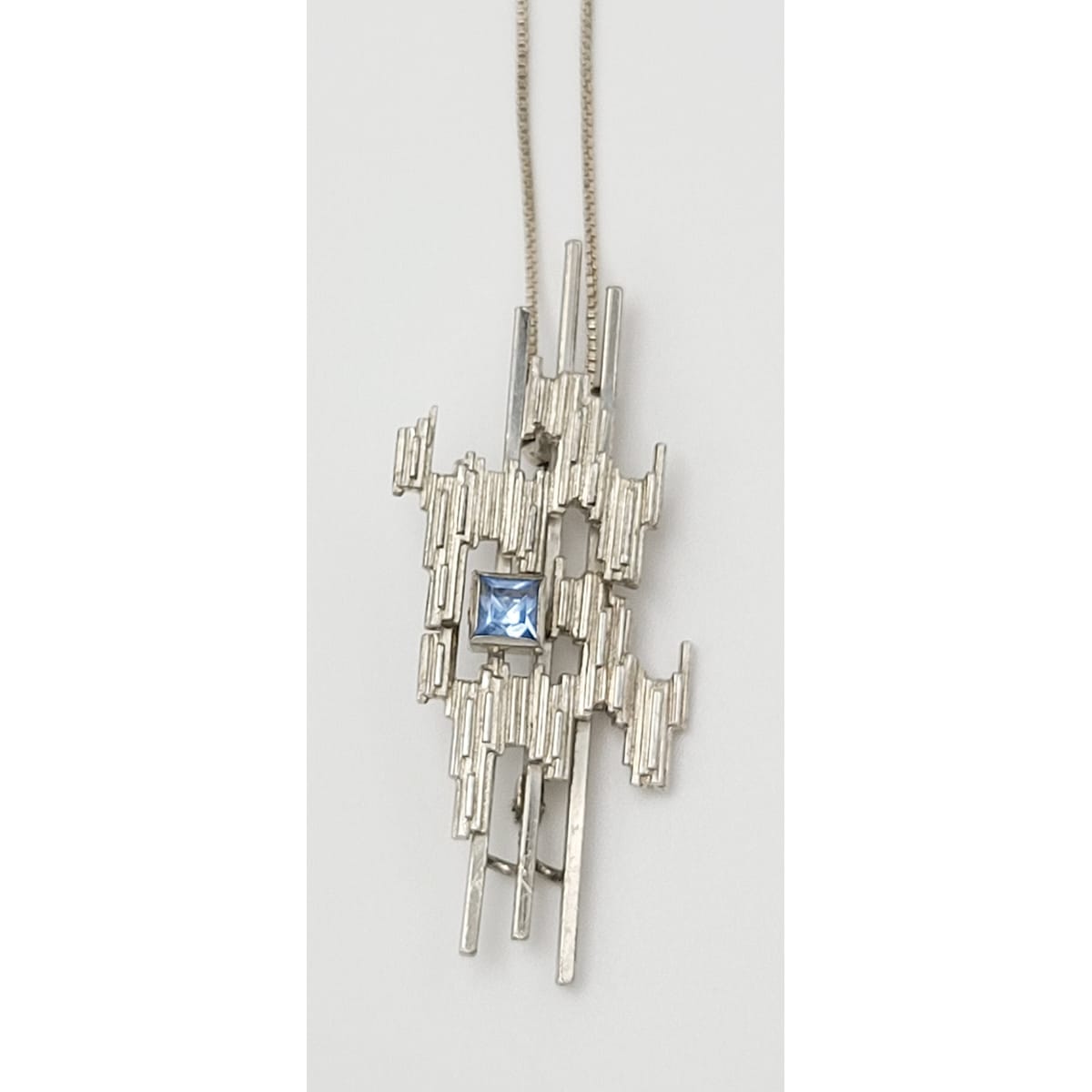 Albert Scharning Jewelry Albert Scharning Norway Sterling & Topaz Brutalist Pendant Brooch Necklace 1950s