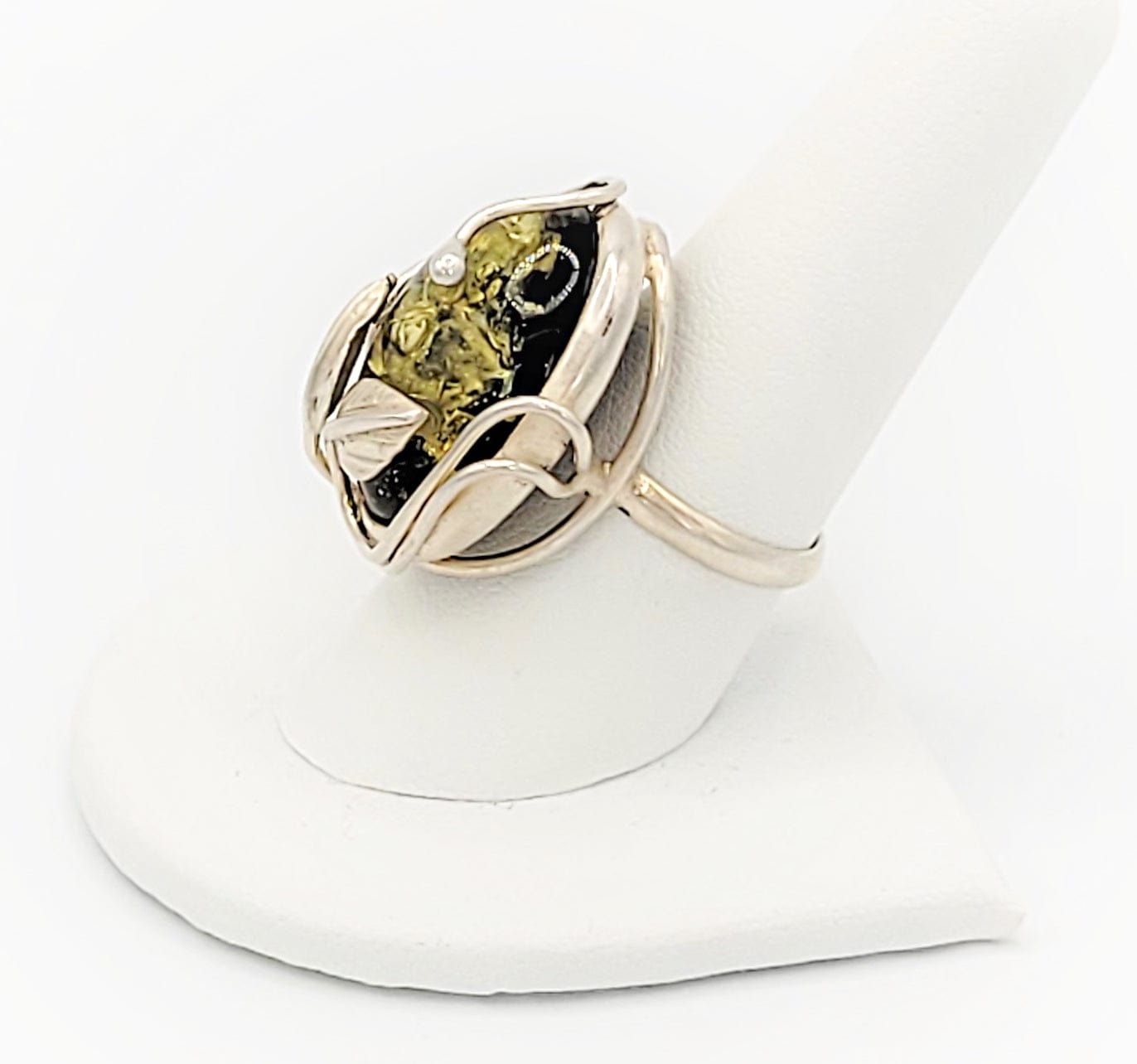 Amber Sterling Jewelry Vintage Sterling Silver & Amber Abstract Fauna Large Statement Cocktail Ring