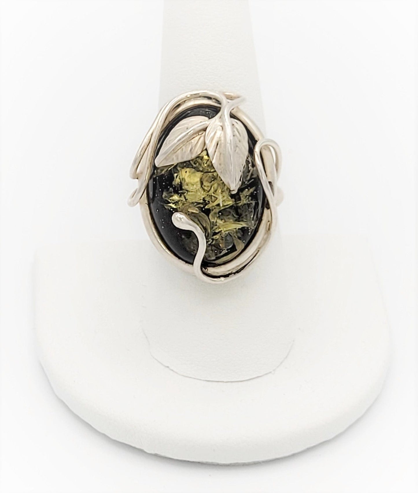 Amber Sterling Jewelry Vintage Sterling Silver & Amber Abstract Fauna Large Statement Cocktail Ring