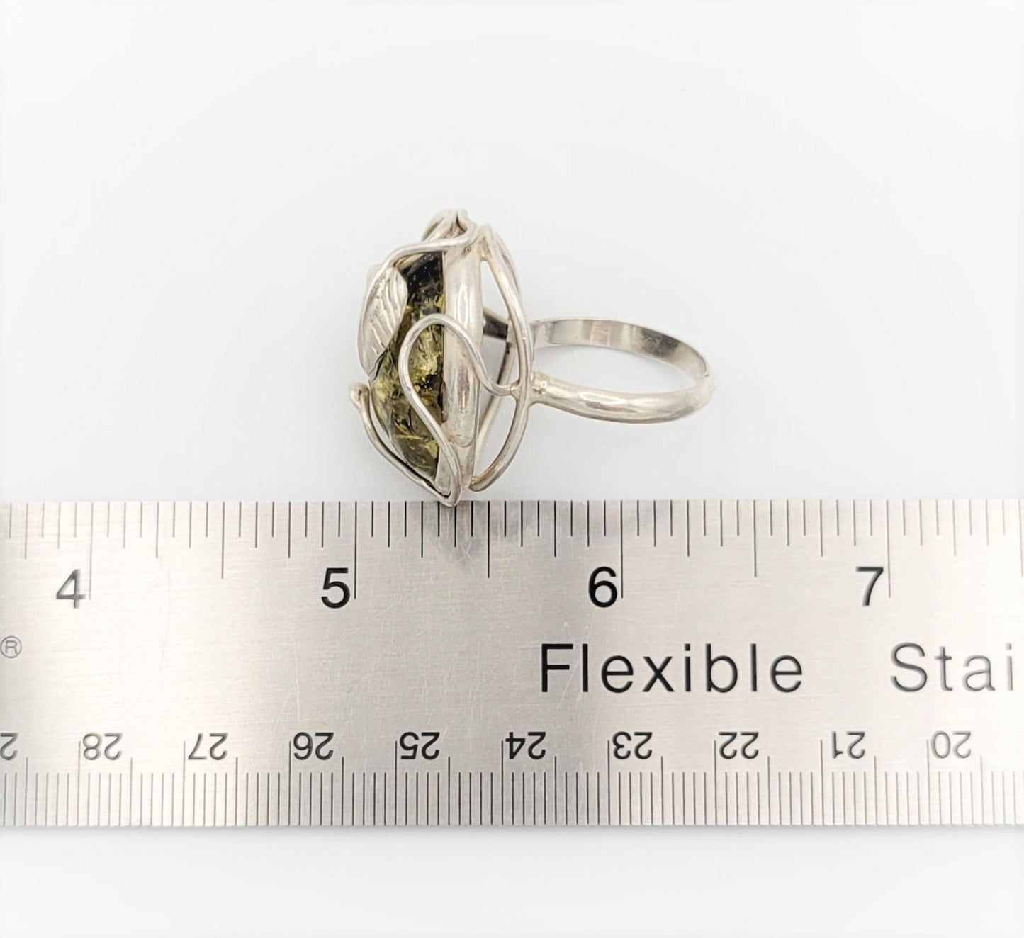 Amber Sterling Jewelry Vintage Sterling Silver & Amber Abstract Fauna Large Statement Cocktail Ring