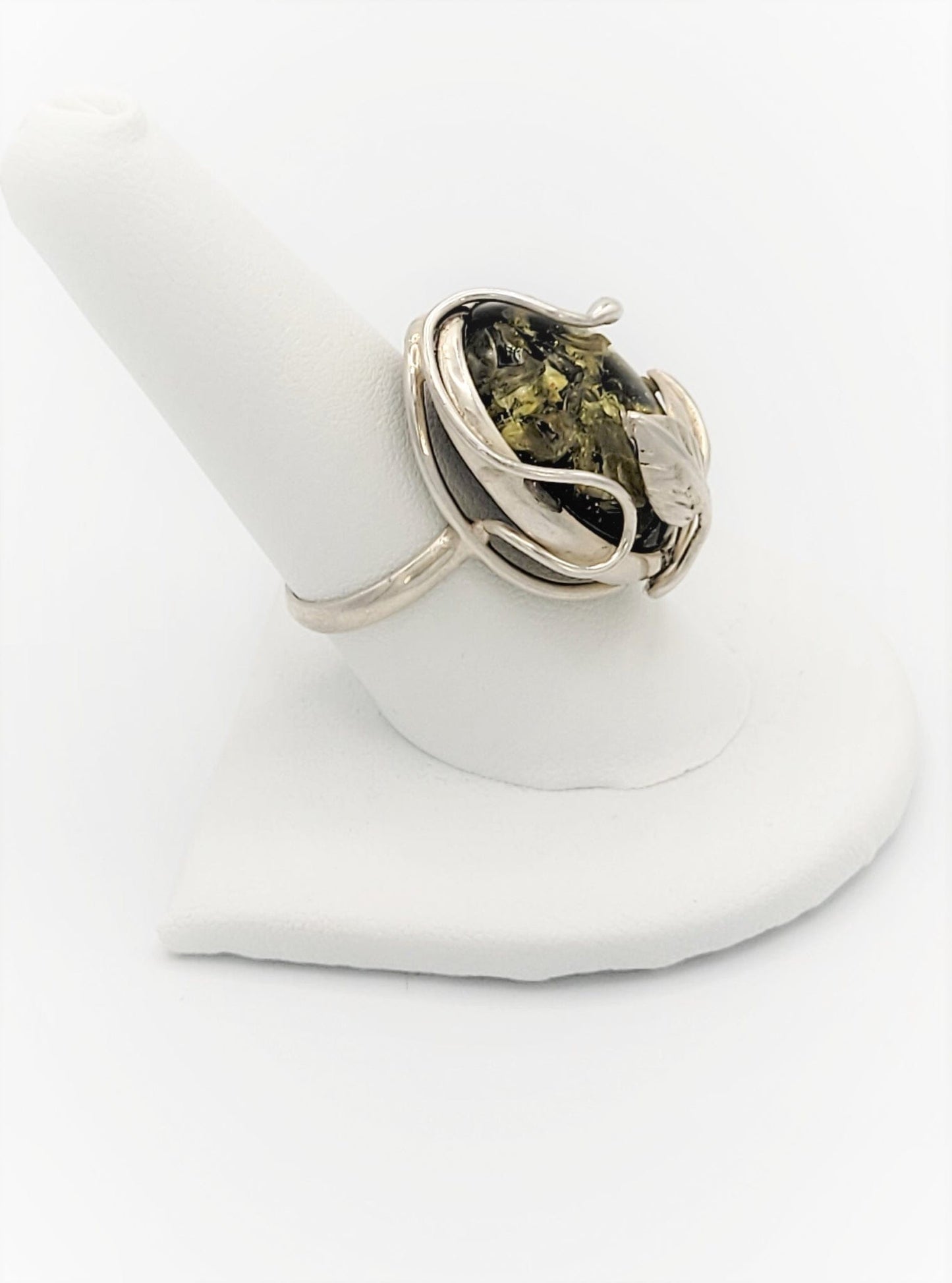 Amber Sterling Jewelry Vintage Sterling Silver & Amber Abstract Fauna Large Statement Cocktail Ring