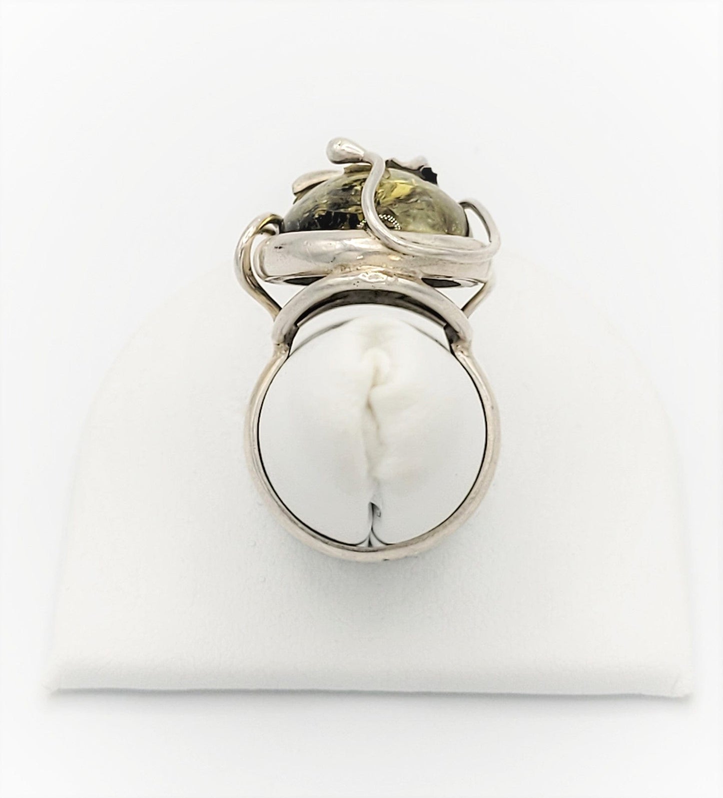 Amber Sterling Jewelry Vintage Sterling Silver & Amber Abstract Fauna Large Statement Cocktail Ring