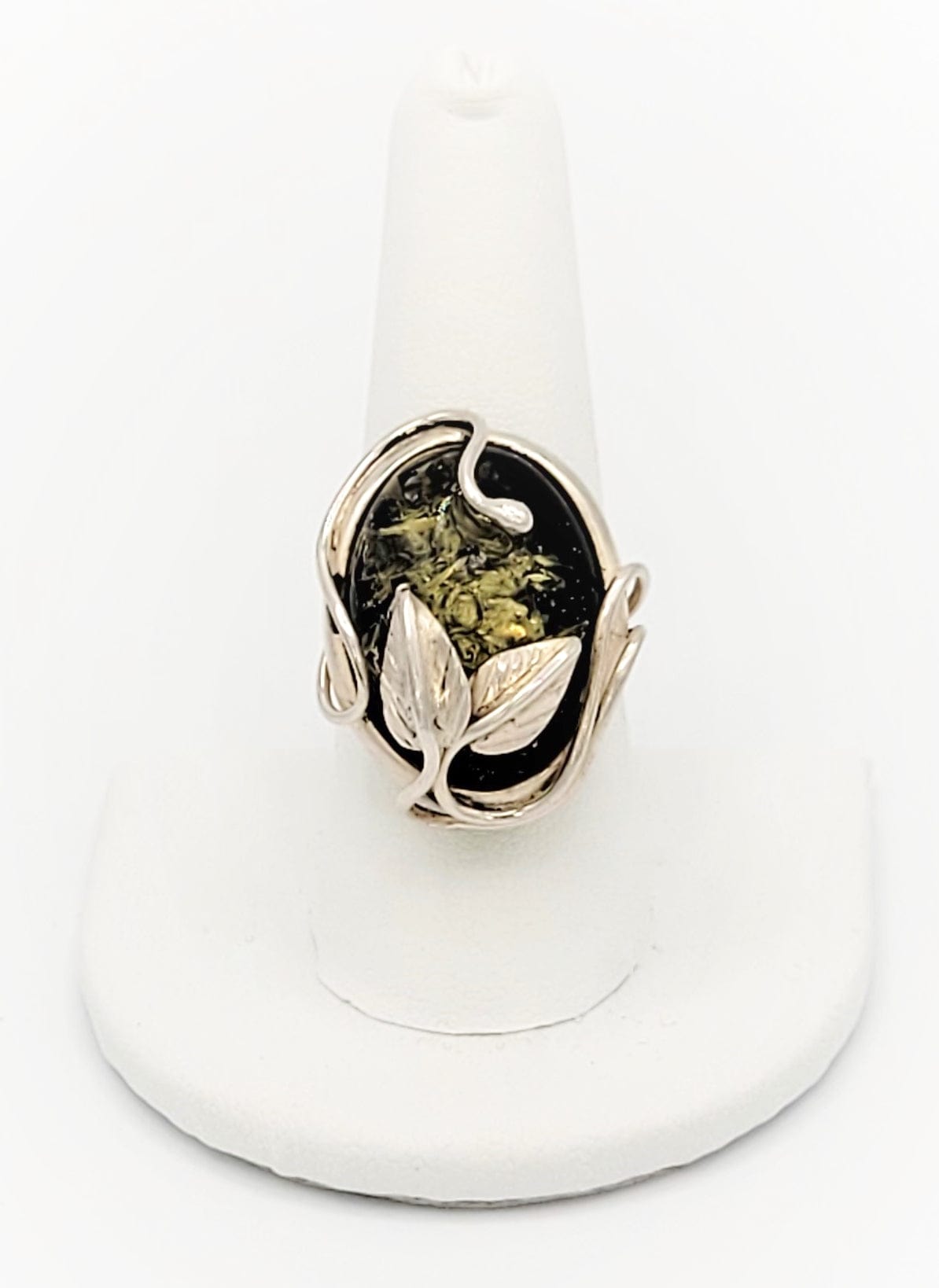 Amber Sterling Jewelry Vintage Sterling Silver & Amber Abstract Fauna Large Statement Cocktail Ring