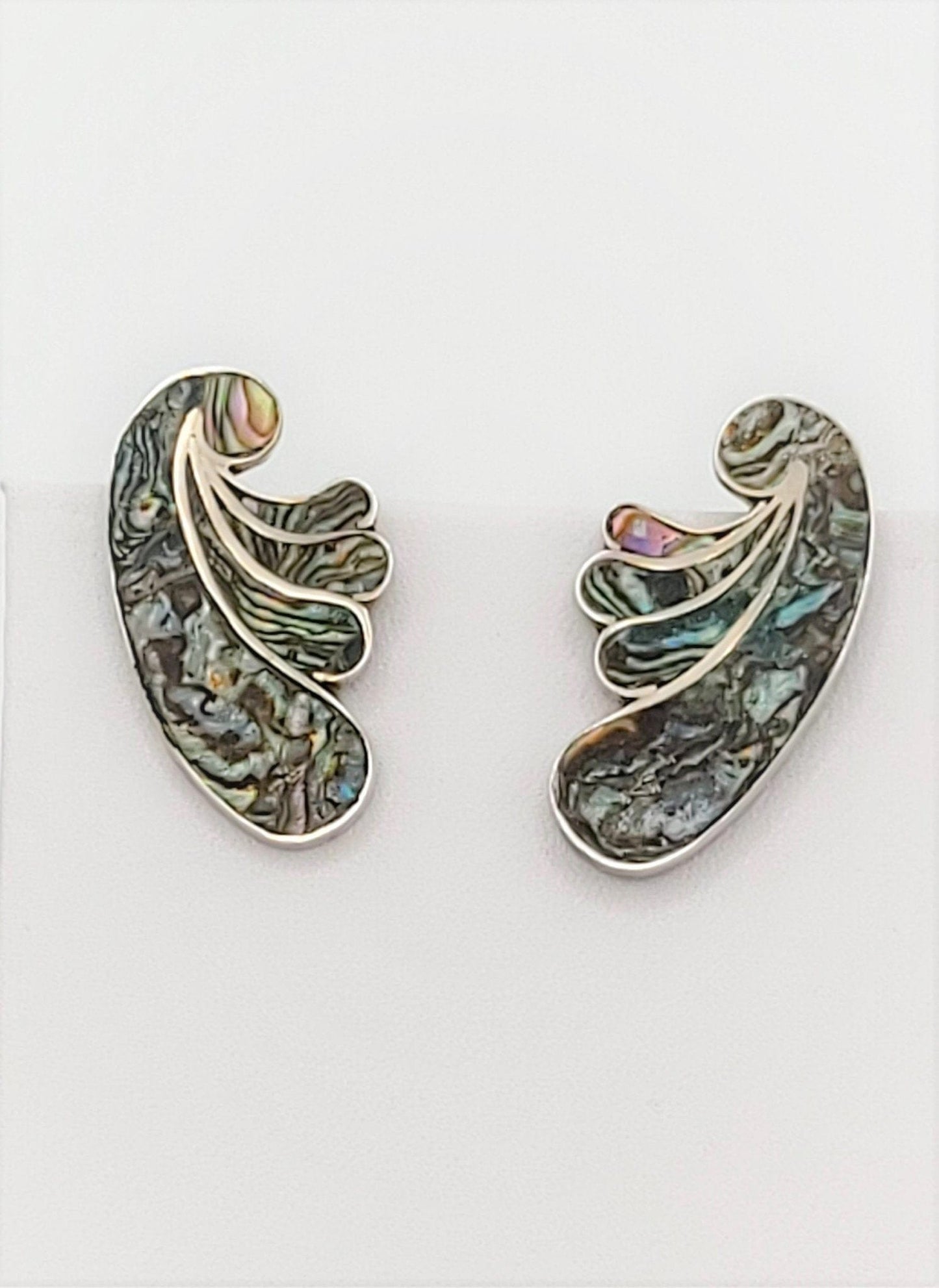AR Taxco Jewelry Vintage Designer AR Taxco Sterling Silver Art Deco Shell Inlay Earrings Signed