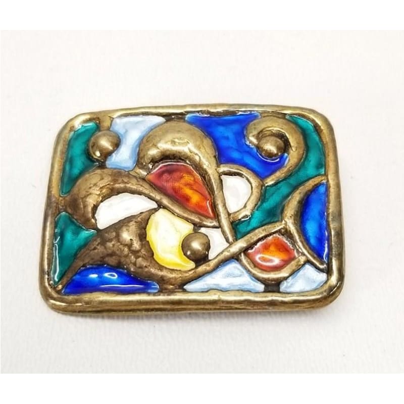 Balle Jewelry Designer Oystein Balle Norway Sterling Enamel Abstract Modernist Brooch 1950s