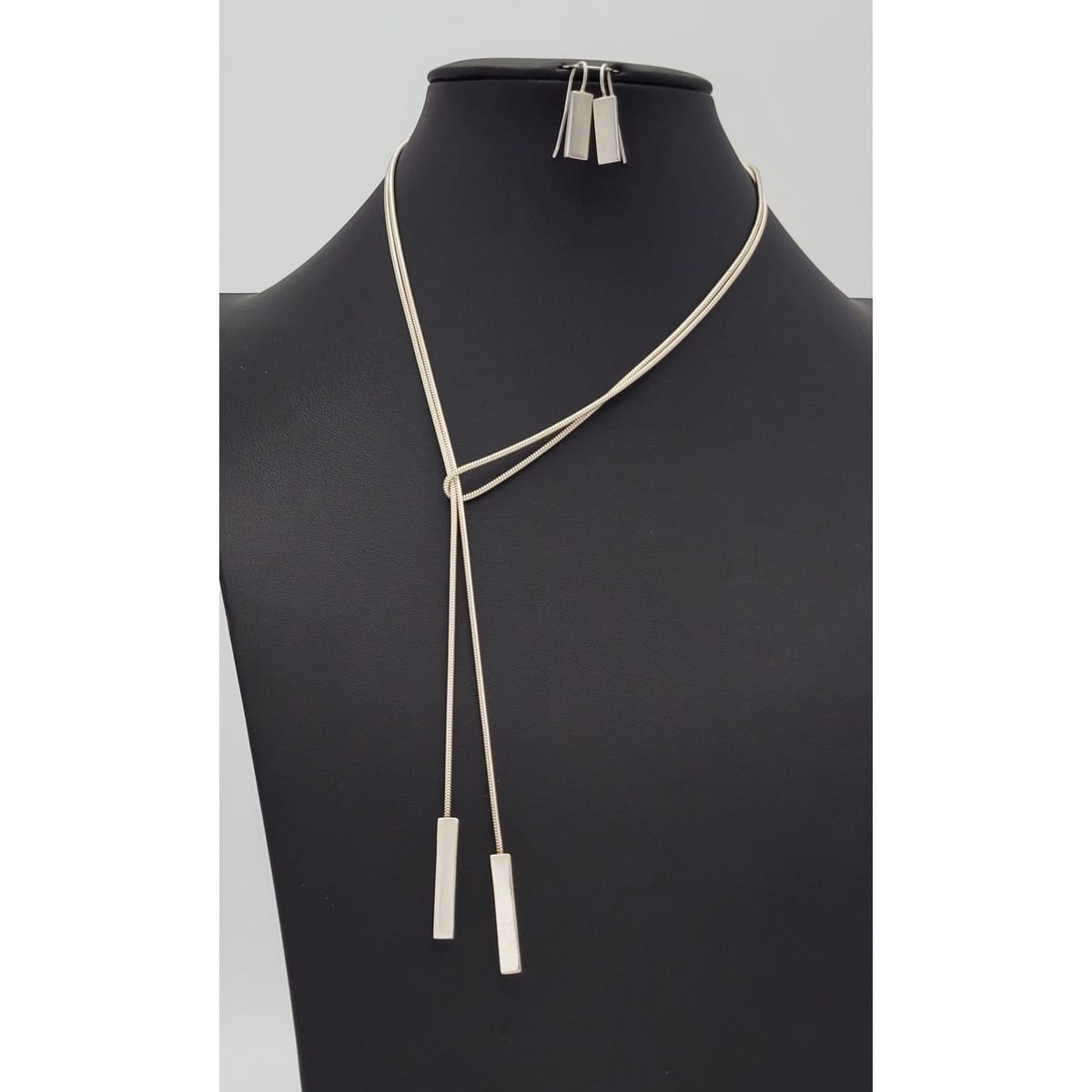 Bill Schiffer Jewelry RARE Bill Schiffer Modernist Sterling Lariat Necklace Earring Set Signed 1980s