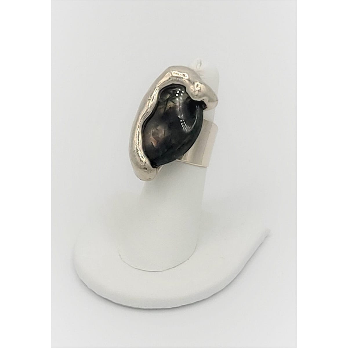 Borke Denmark Jewelry Vintage Silver & Mossy Agate Massive Abstract Lava Flow Ring Borke Denmark 1960&