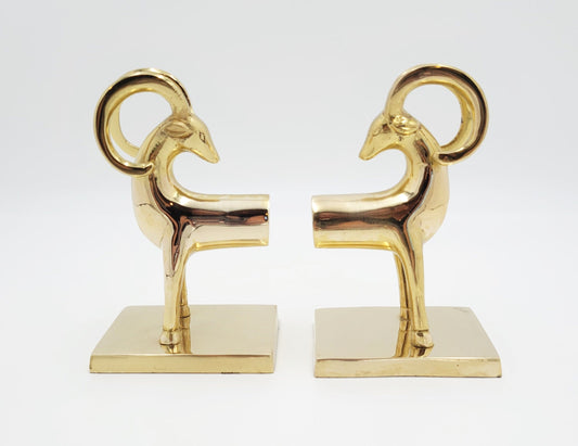 Brass Bookends Bookends Vintage Art Deco Brass Aries Ram Bighorn Sheep Antelope Bookends Set