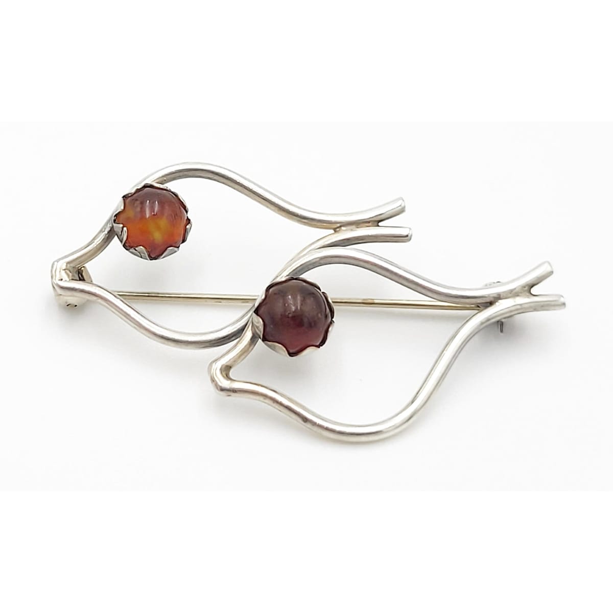 Carl Ove Frydensberg Jewelry Danish Designer COF Frydensberg Sterling Amber Modernist Fish Brooch Circa 1950s