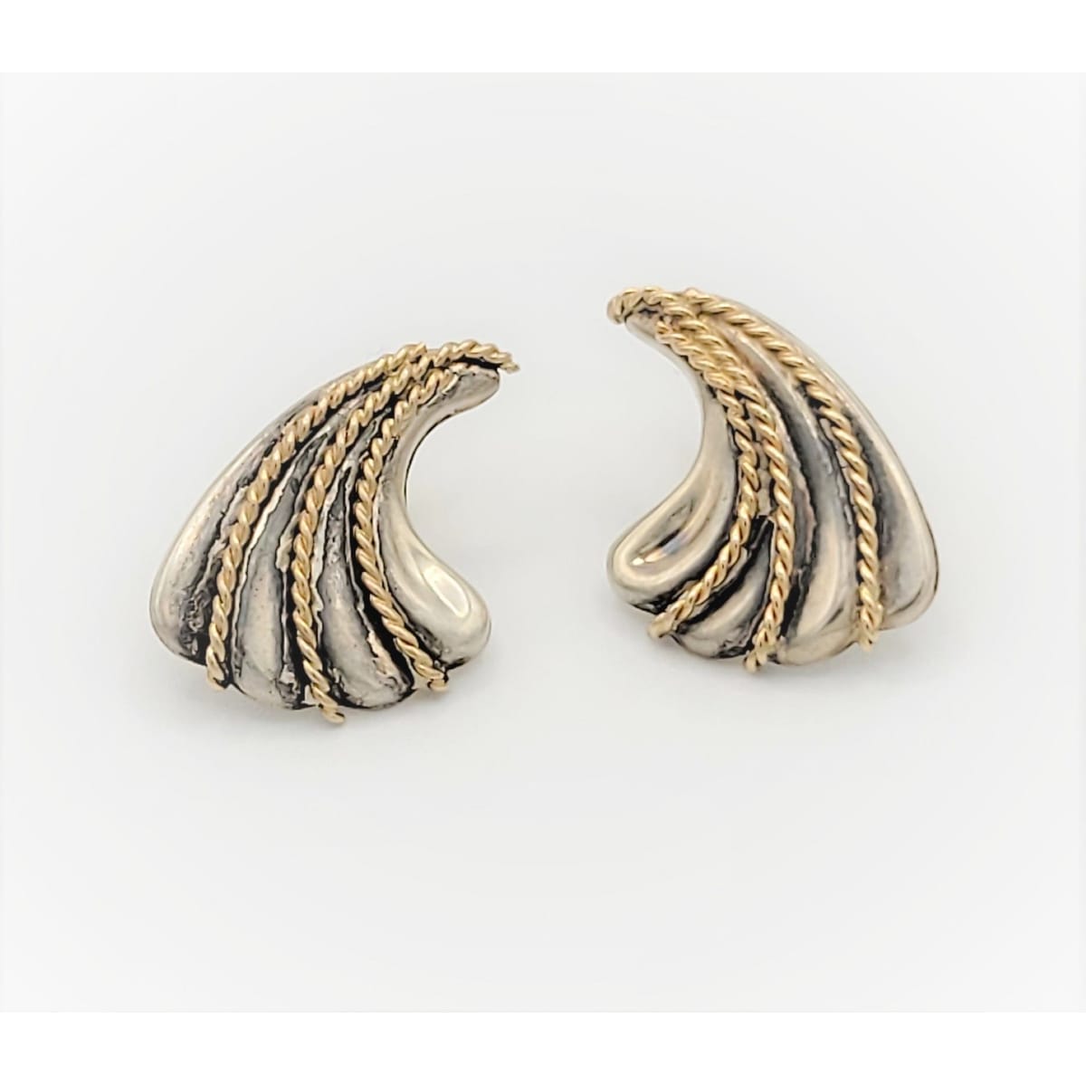 Carla Jewelry US Designer Carla Sterling & 14k Gold Abstract Modernist Pierced Earrings 1980s