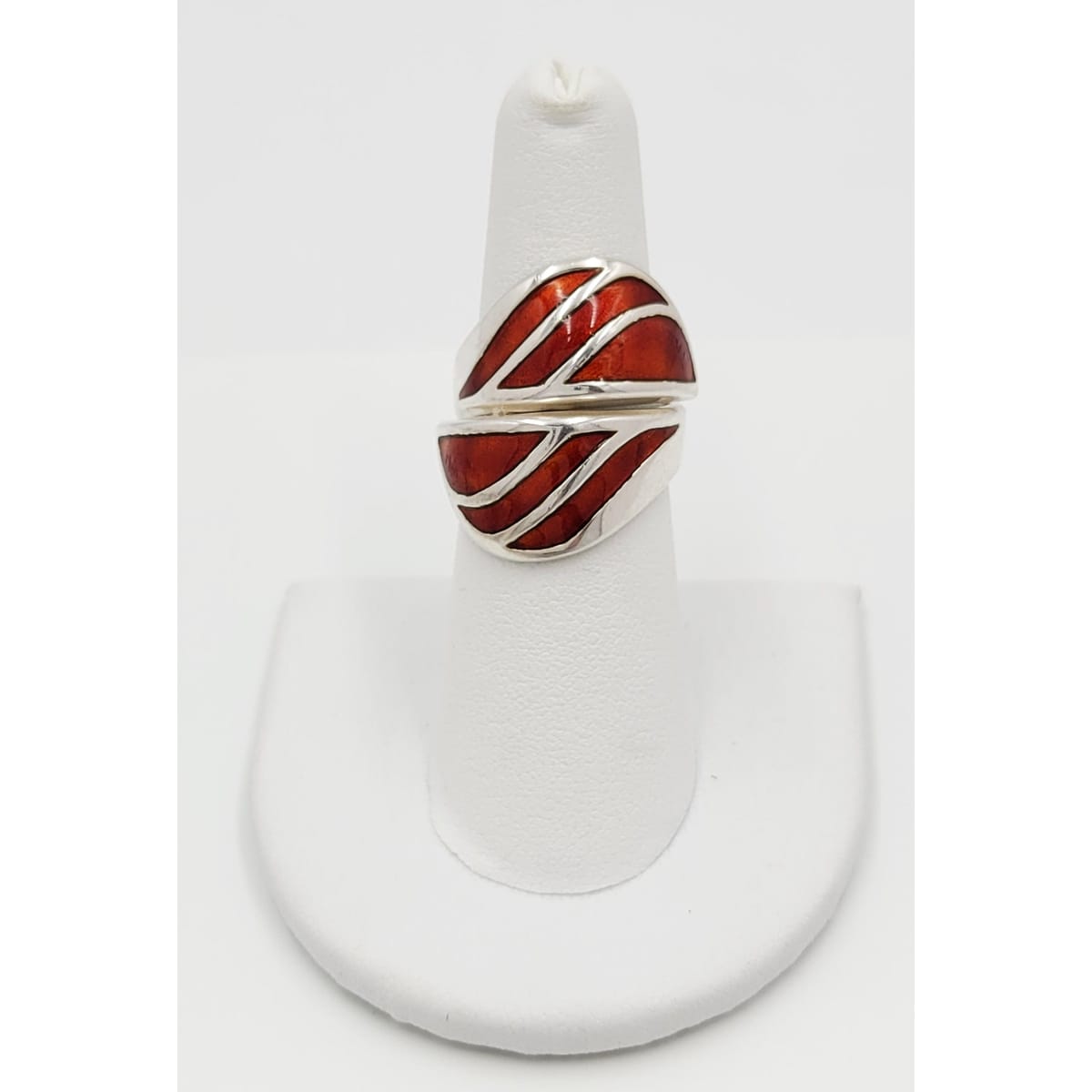 David Andersen Jewelry Norwegian David Andersen Sterling & Red Enamel Double Wrap Ring 1940/50s