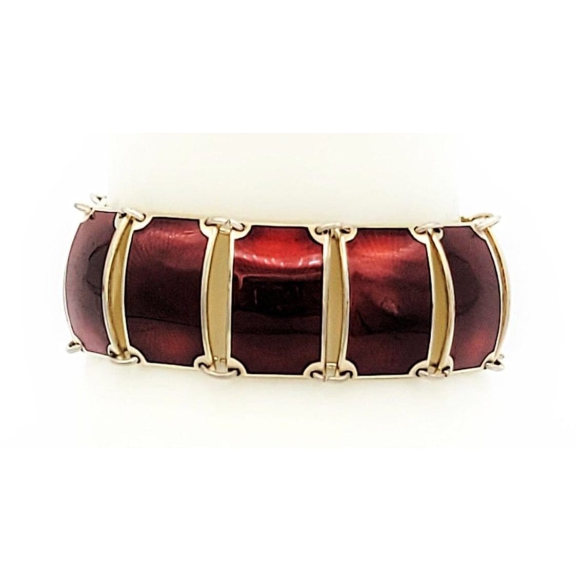 David Andersen Jewelry VNTG David Andersen Norway 925S & Red Enamel Wide Panel Link Art Deco Bracelet