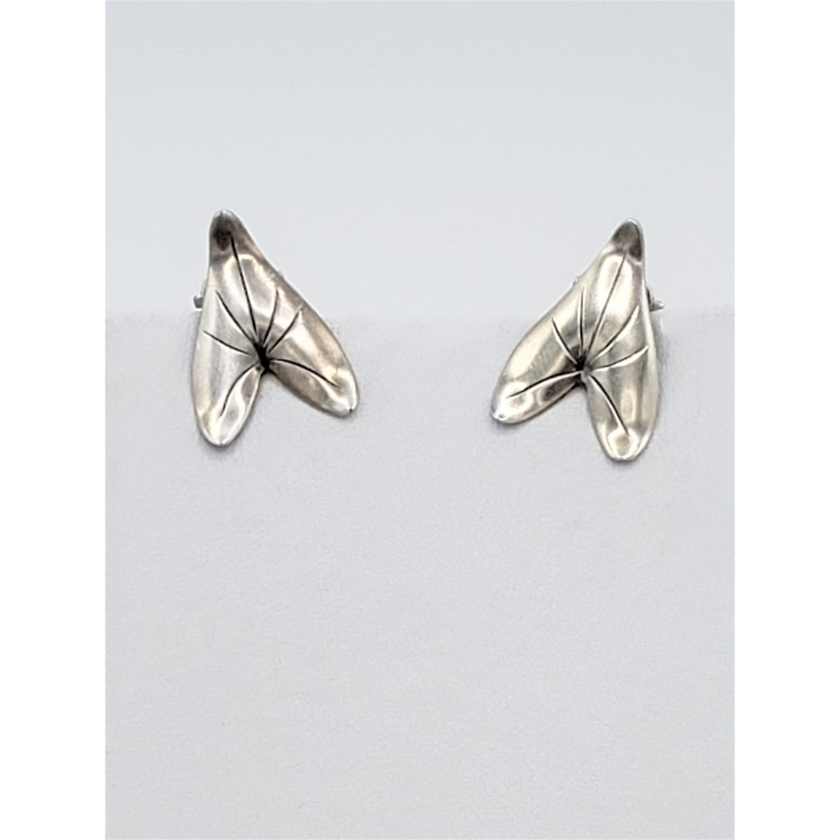Denmark Jewelry Danish Designer VW Sterling Silver Modernist Leaf Clip On Earrings Circa 1940&