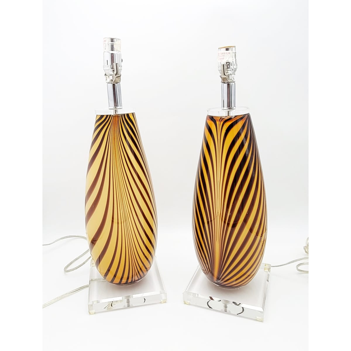 Design Guild NY Lighting Design Guild NY Italian Murano Blown Glass Striped Designer Lamp Set 1980s
