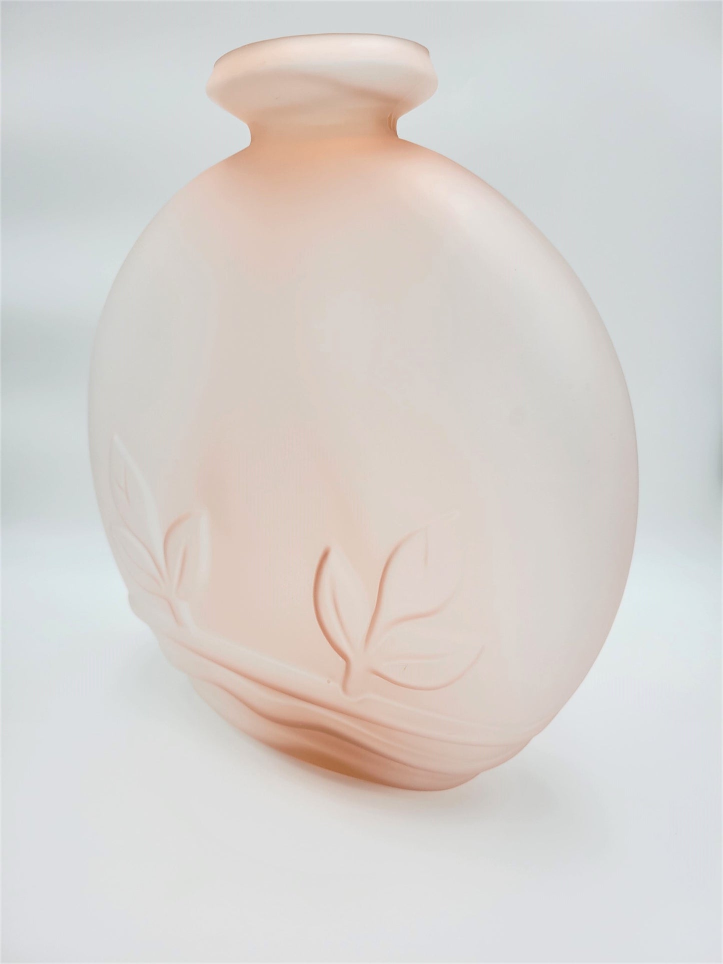 Dolbi Cashier Home Decor HUGE! Dolbi Cashier Art Deco Pink Satin Glass Vase Raised Floral Accents 1980s