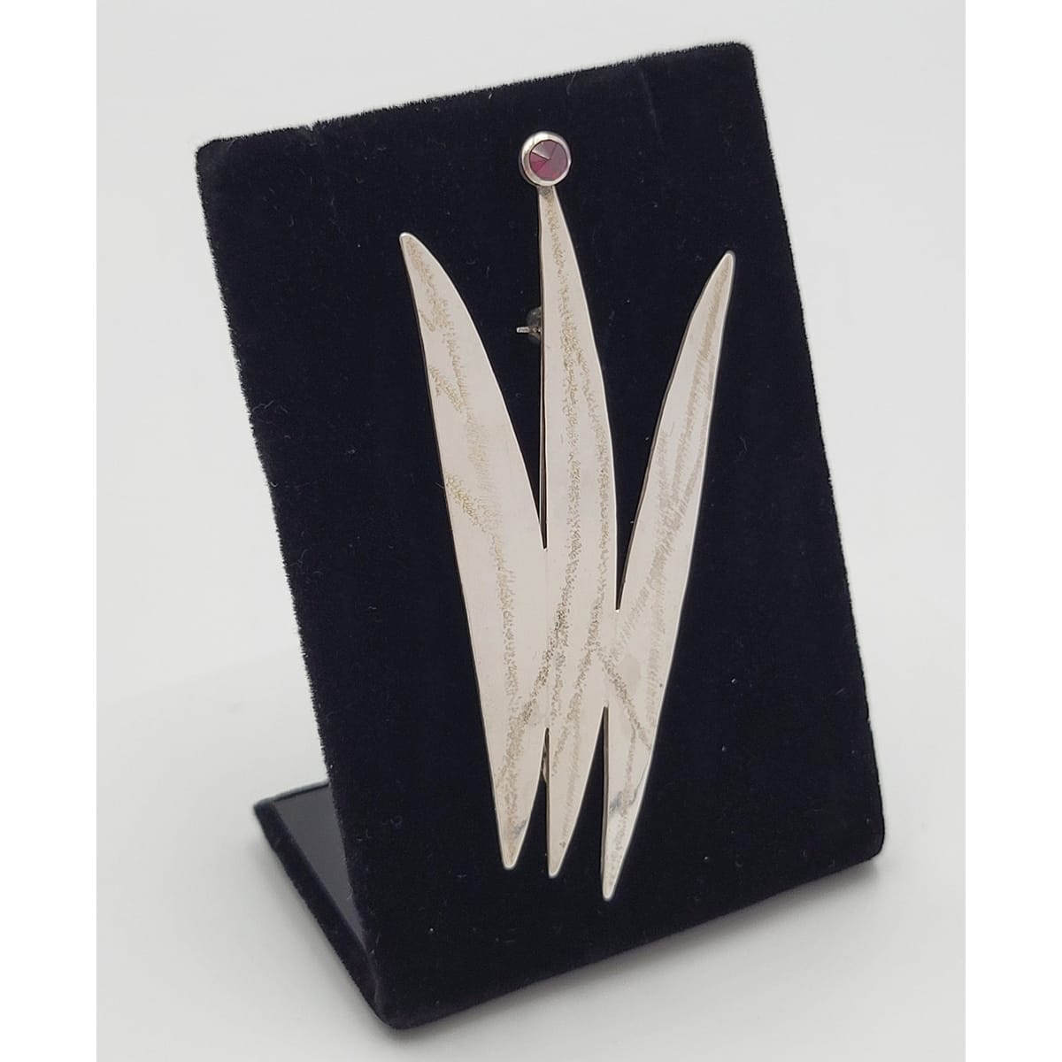 Ed Levin Jewelry US Designer Ed Levin Modernist Sterling & Garnet LARGE Brooch Circa 1970&