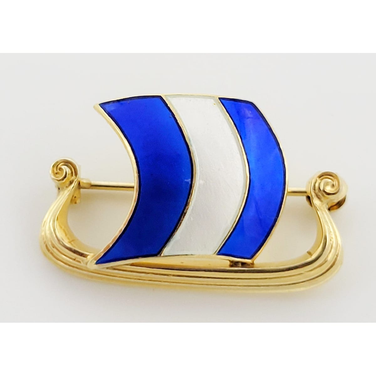 Einar Modahl Jewelry Norwegian Einar Modahl Sterling Enamel Large Viking Longboat Brooch 1930/40s