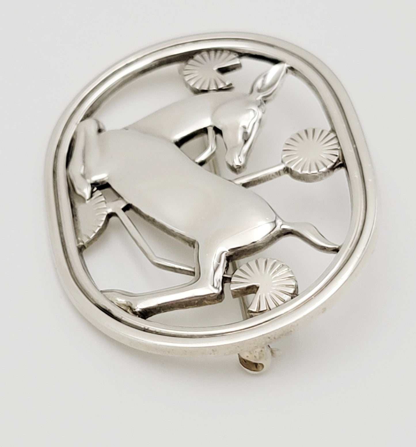 Georg Jensen Jewelry Danish Georg Jensen Sterling Art Deco Kneeling Deer Brooch #256 Circa 1963