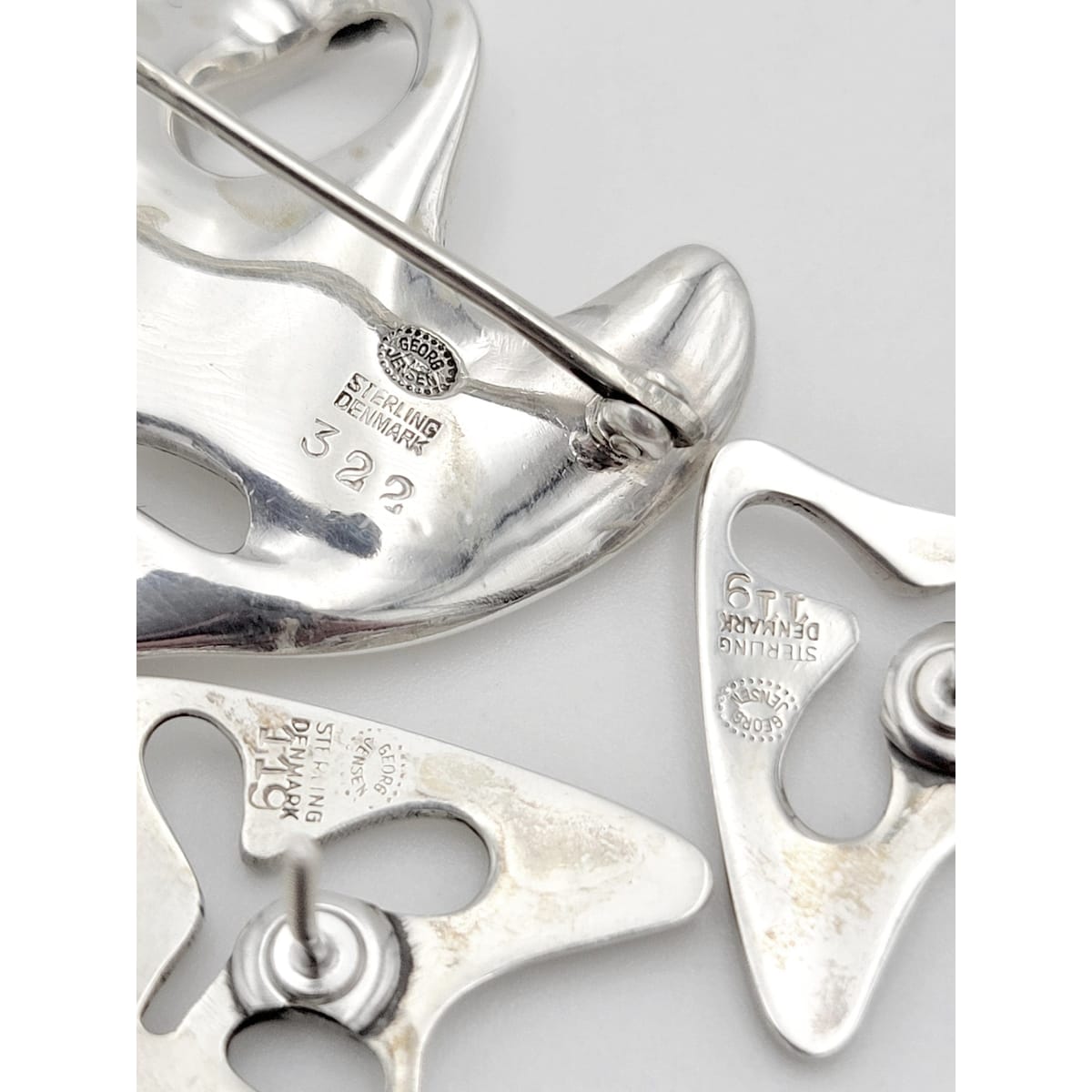 Georg Jensen Jewelry Koppel 4 Georg Jensen Sterling Amoeba Brooch Earrings Demi Parure Set 1950s