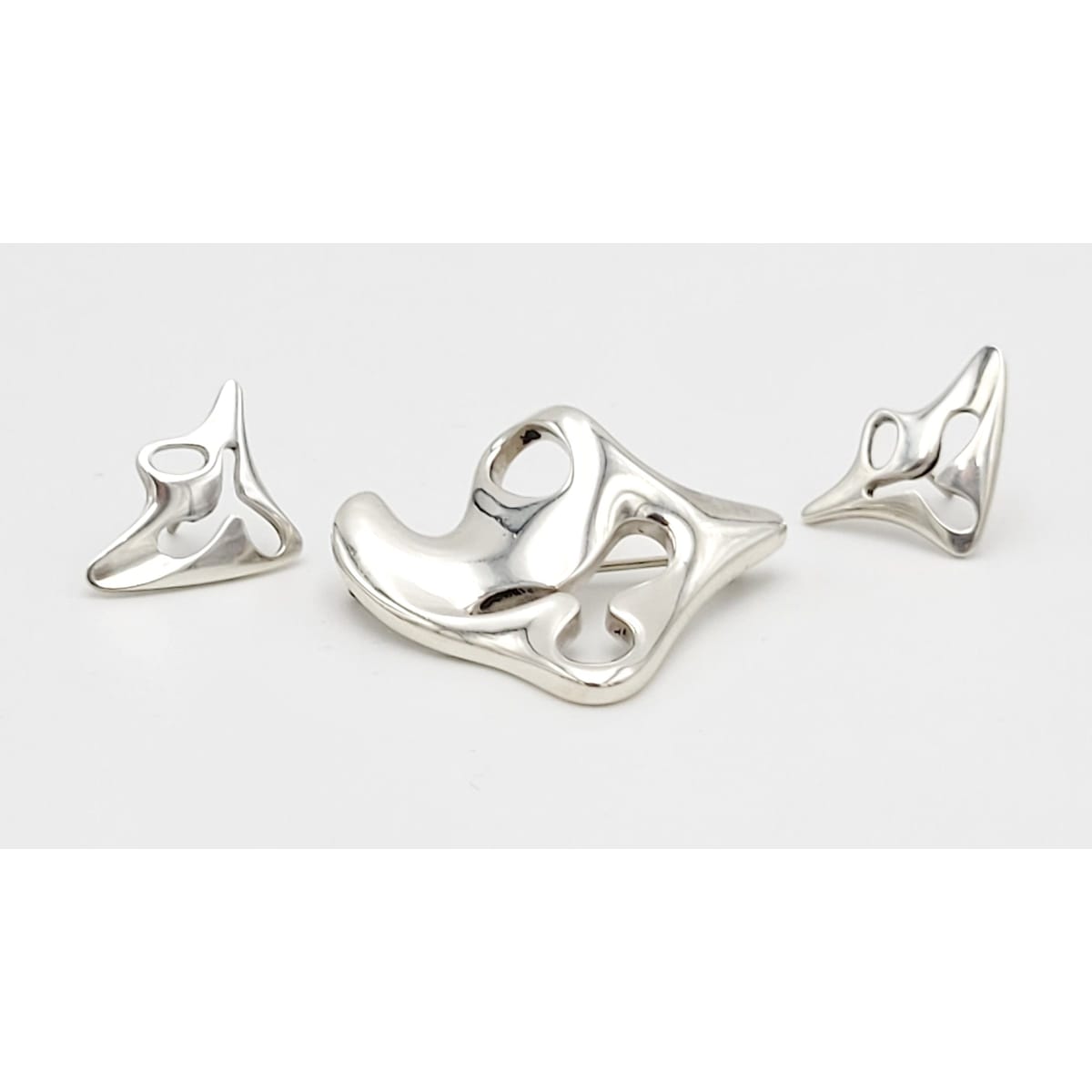Georg Jensen Jewelry RARE Danish Koppel Georg Jensen Sterling Abstract Mod Brooch Earrings Set 1950s