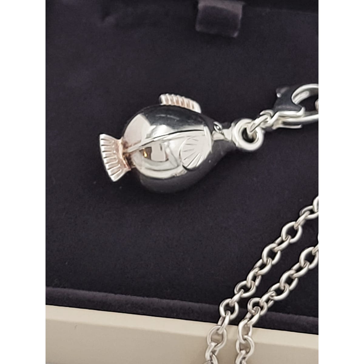 Georg Jensen Jewelry Retired Georg Jensen Denmark Sterling 3-D Fish Charm Necklace IOB