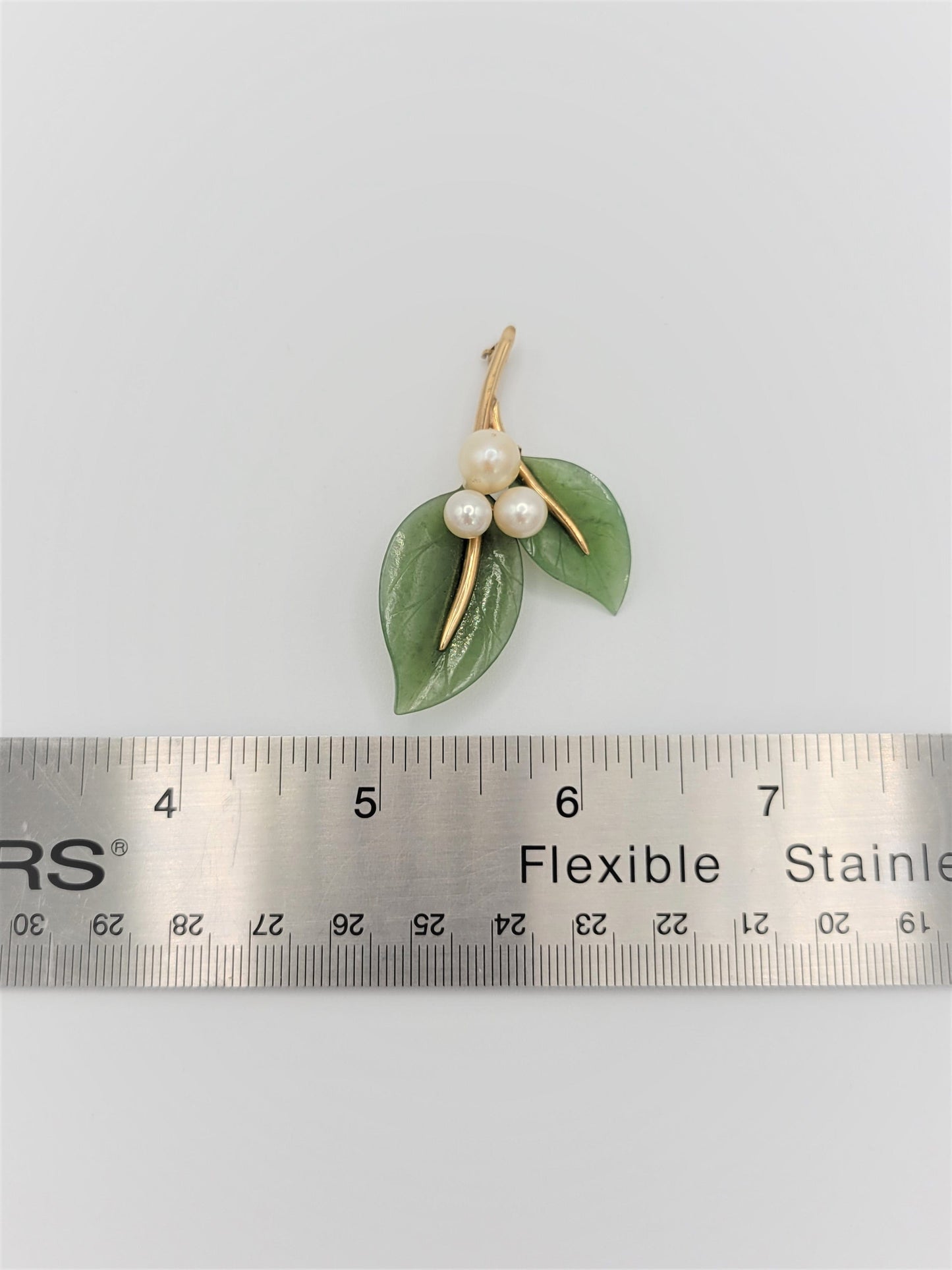 Gump's Jewelry Vintage Gumps 14k Gold Pearl Green Jade Flora Fauna Brooch RARE Mint Condition!