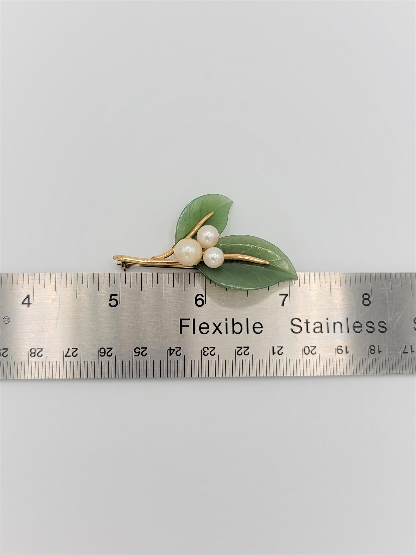 Gump's Jewelry Vintage Gumps 14k Gold Pearl Green Jade Flora Fauna Brooch RARE Mint Condition!