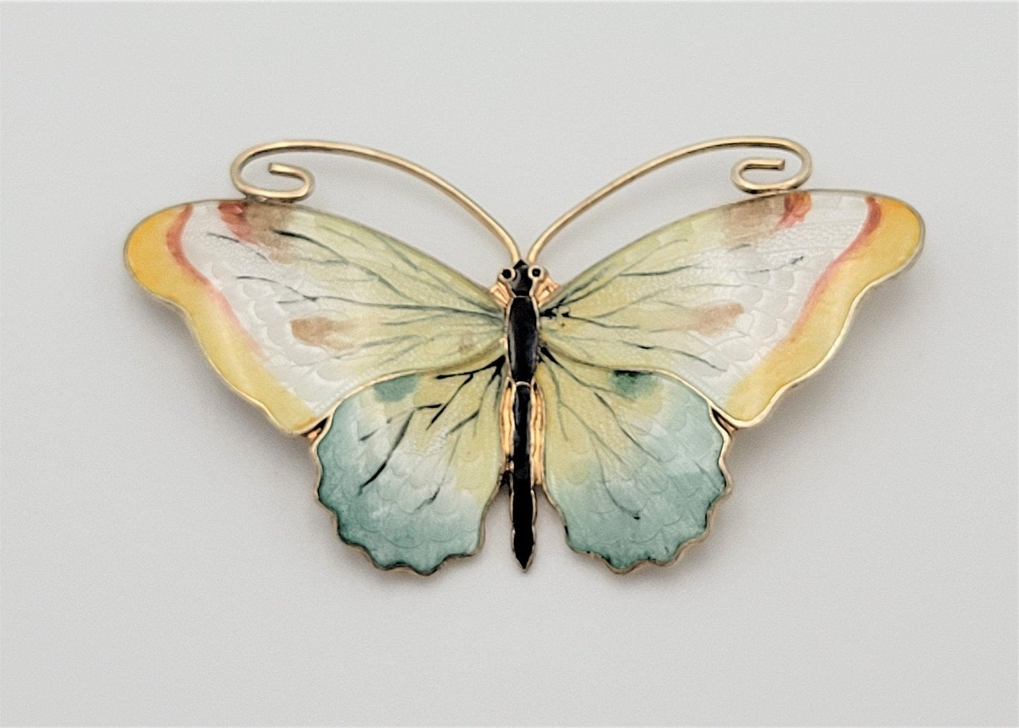 Hjortdahl Jewelry RARE 925S Enamel Hjortdahl Norway MASSIVE Butterfly Brooch Circa 1931-1954