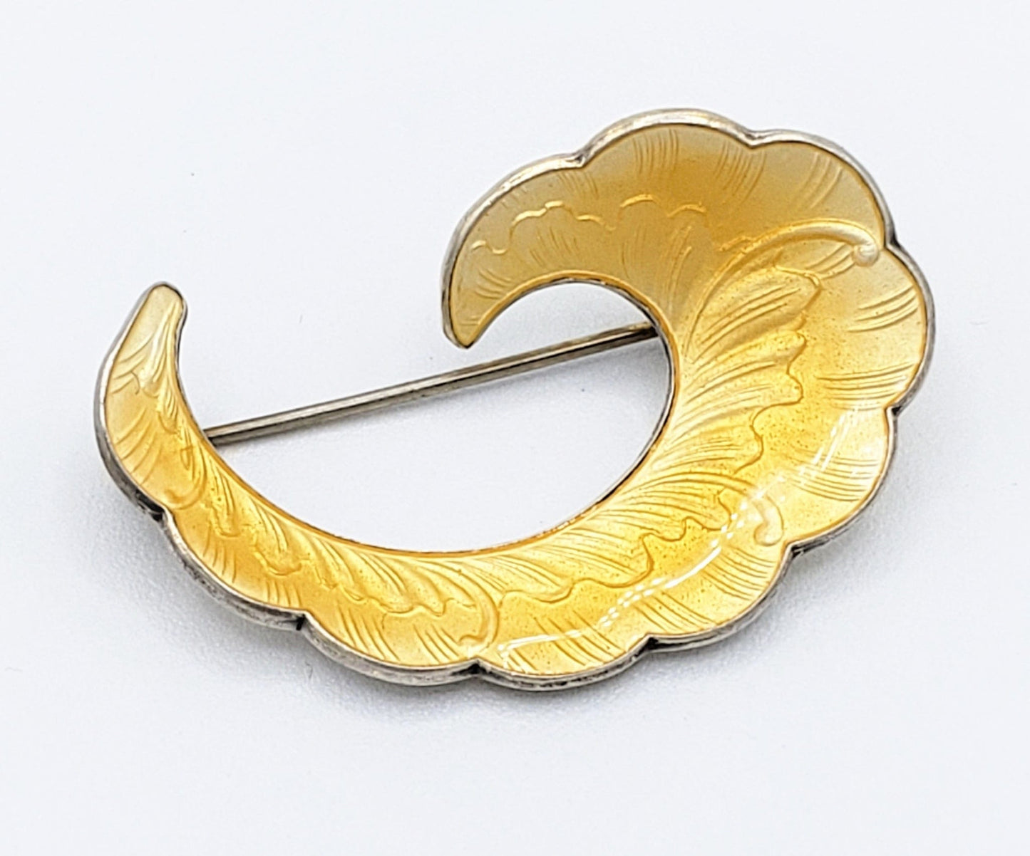 Ivar Holth Jewelry Ivar Holth Norway Sterling Yellow Guilloche Enamel Art Deco Brooch Pin 1950s