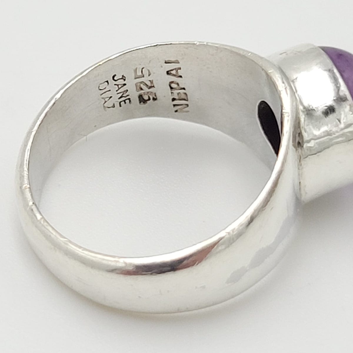 Jane Diaz Nepai Jewelry Designer Jane Diaz Nepali Sterling & Amethyst Domed Cocktail Ring 1990s