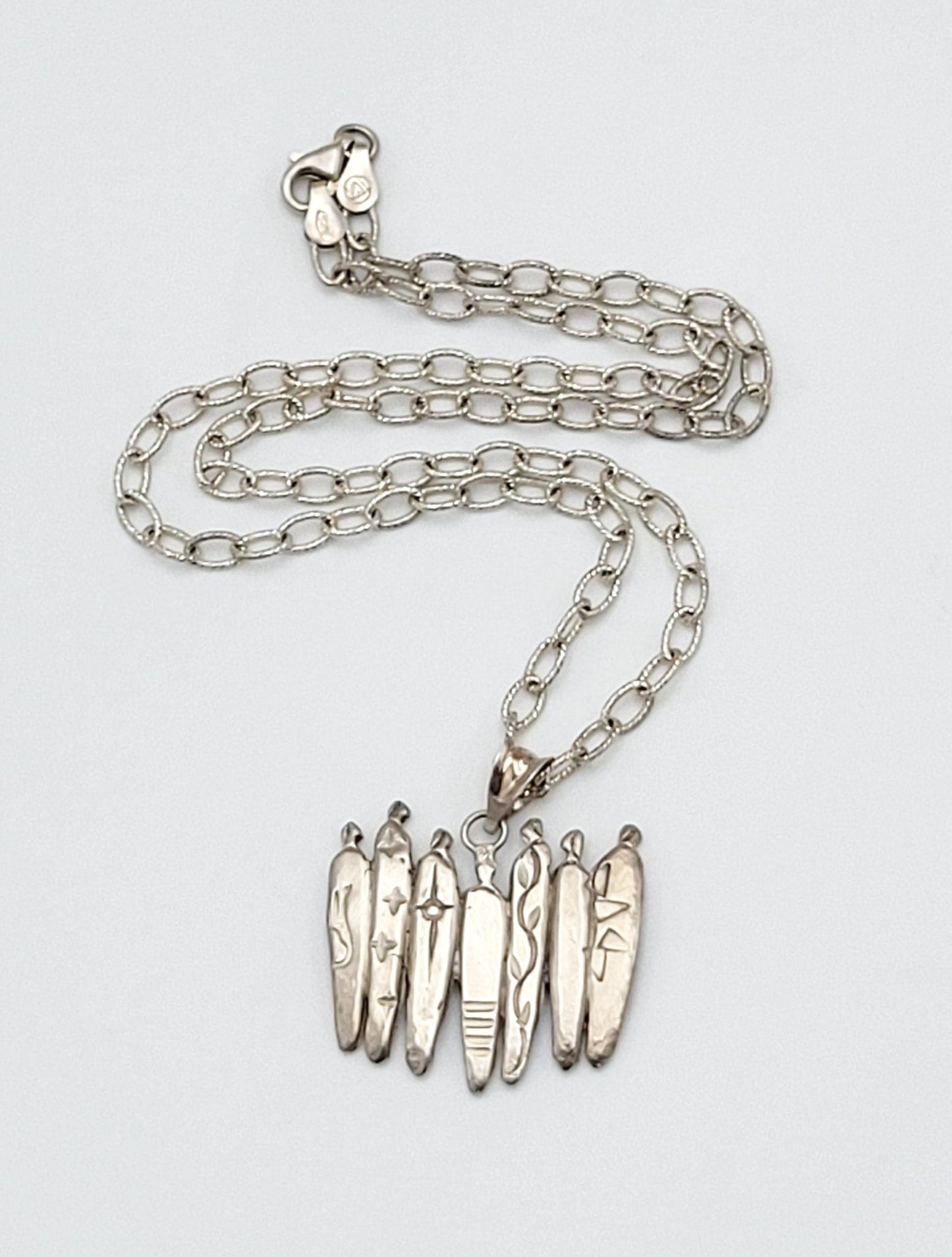Jerry Roan Jewelry Rare Navajo Designer Jerry Roan "Spirit Guides" Sterling Pendant Necklace 1970s