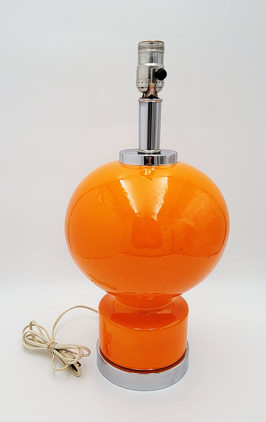 Kovacs Lighting Rare Retro Mod Kovacs Atomic Orange Ceramic & Chrome Table Lamp 1960s