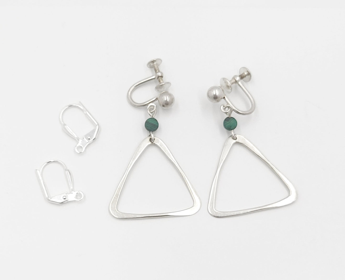Masterson Jewelry Vintage Screwback Masterson Sterling and Green Malachite Triangle Drop Earrings