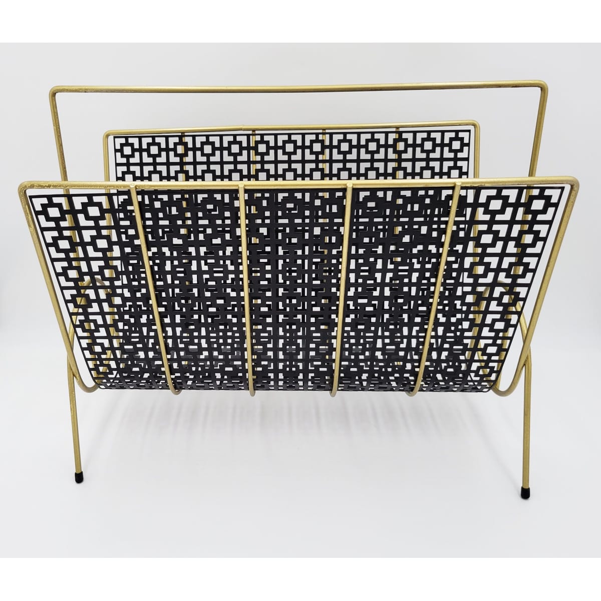MCM Magazine Rack Magazine Rack MCM Brass and Steel Black & Gold Magazine Rack