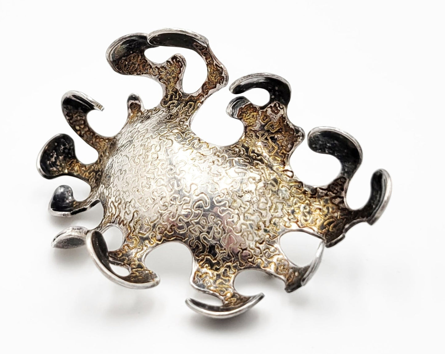 ML Sterling Jewelry Vintage Designer Sterling Biomorphic Abstract Retro Brooch Signed Dated 1972