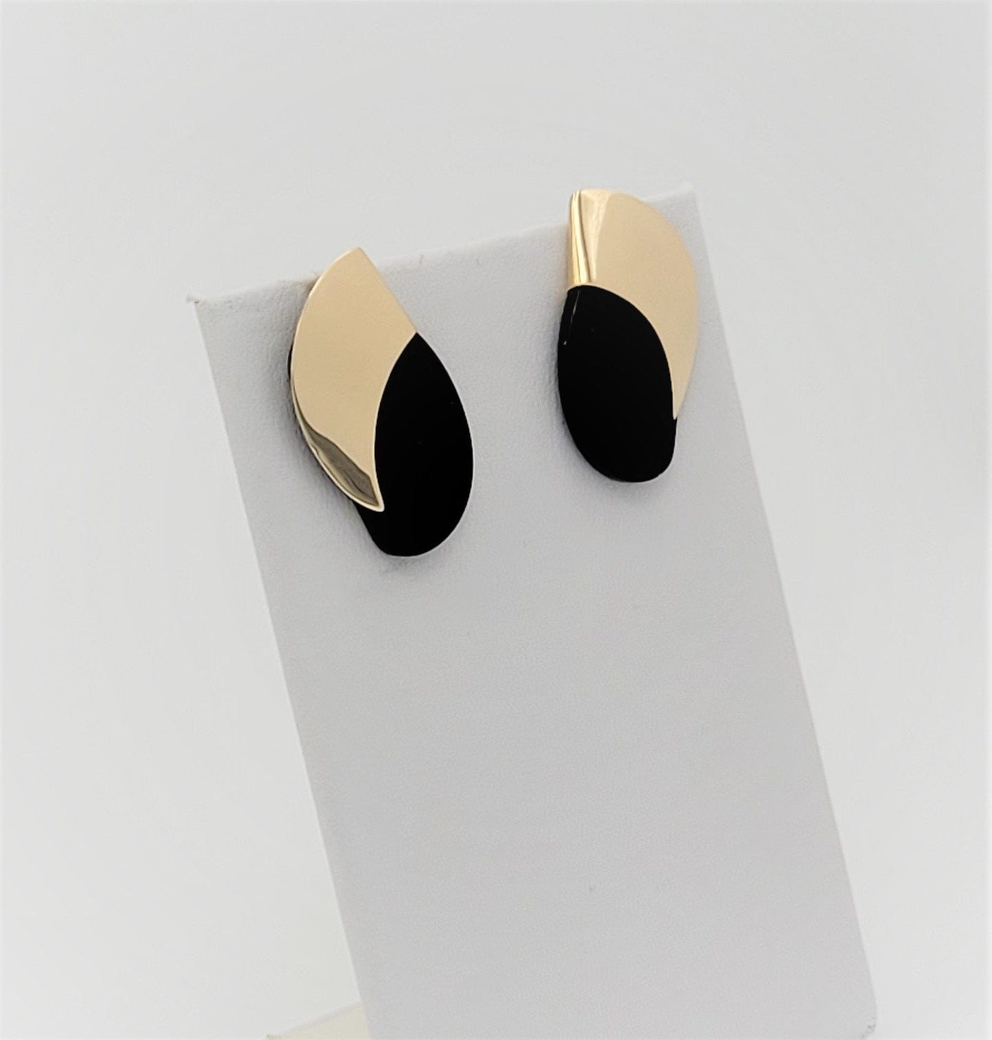 Nabco Jewelry Vintage Nabco Carla Corp. 14k Yellow Gold & Onyx Modernist Earrings Circa 1980's