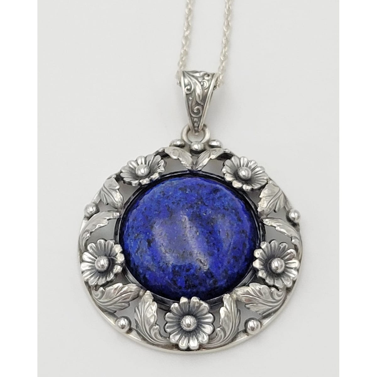 Niels Erik From Jewelry Niels Erik From Denmark Sterling & Lapis Lazuli Flora Fauna Flower Necklace 1940s