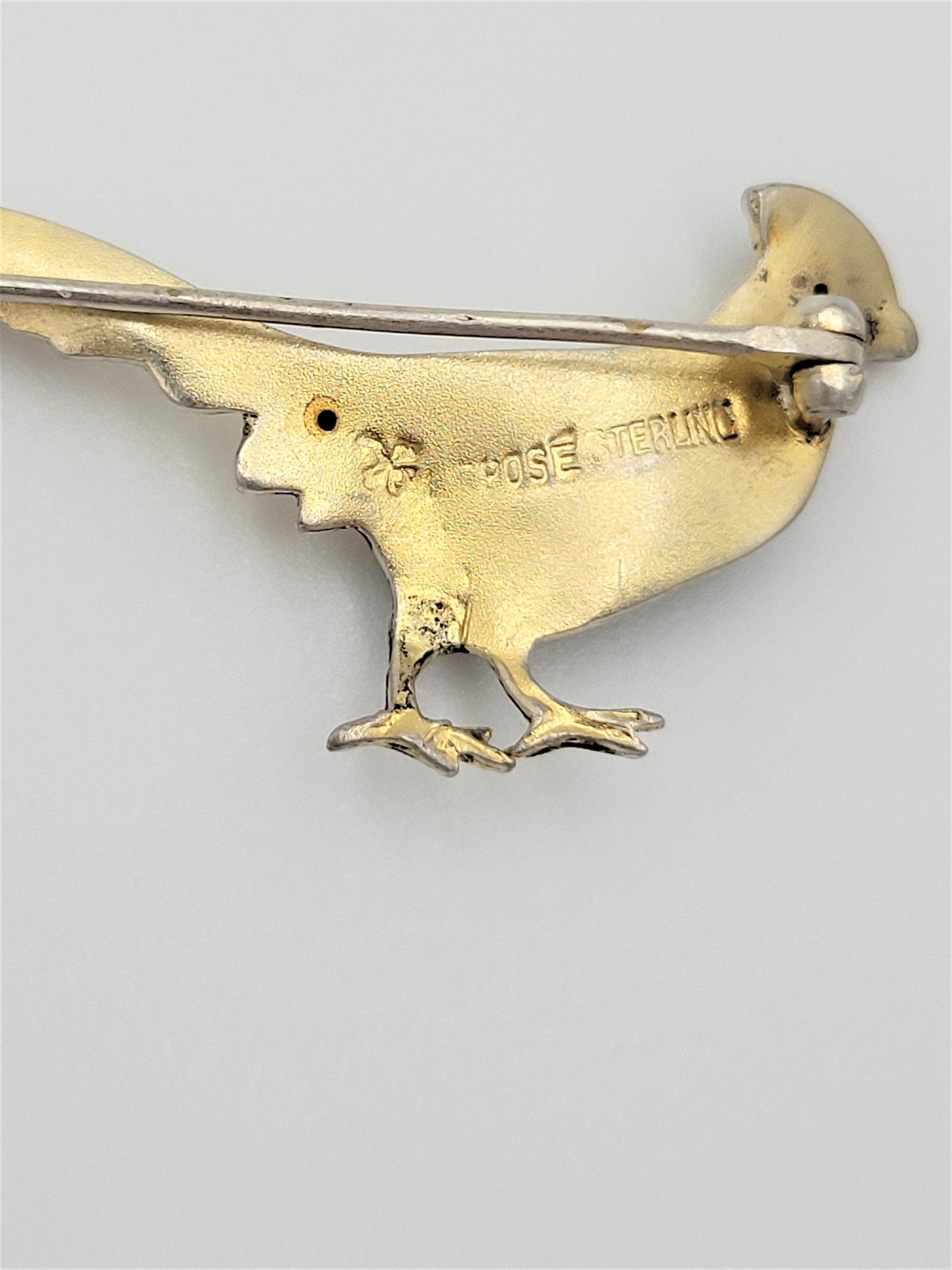 Pheasant Jewelry Vintage Sterling & Multi-Colored Guilloche Enamel 3-D Pheasant Brooch SIGNED