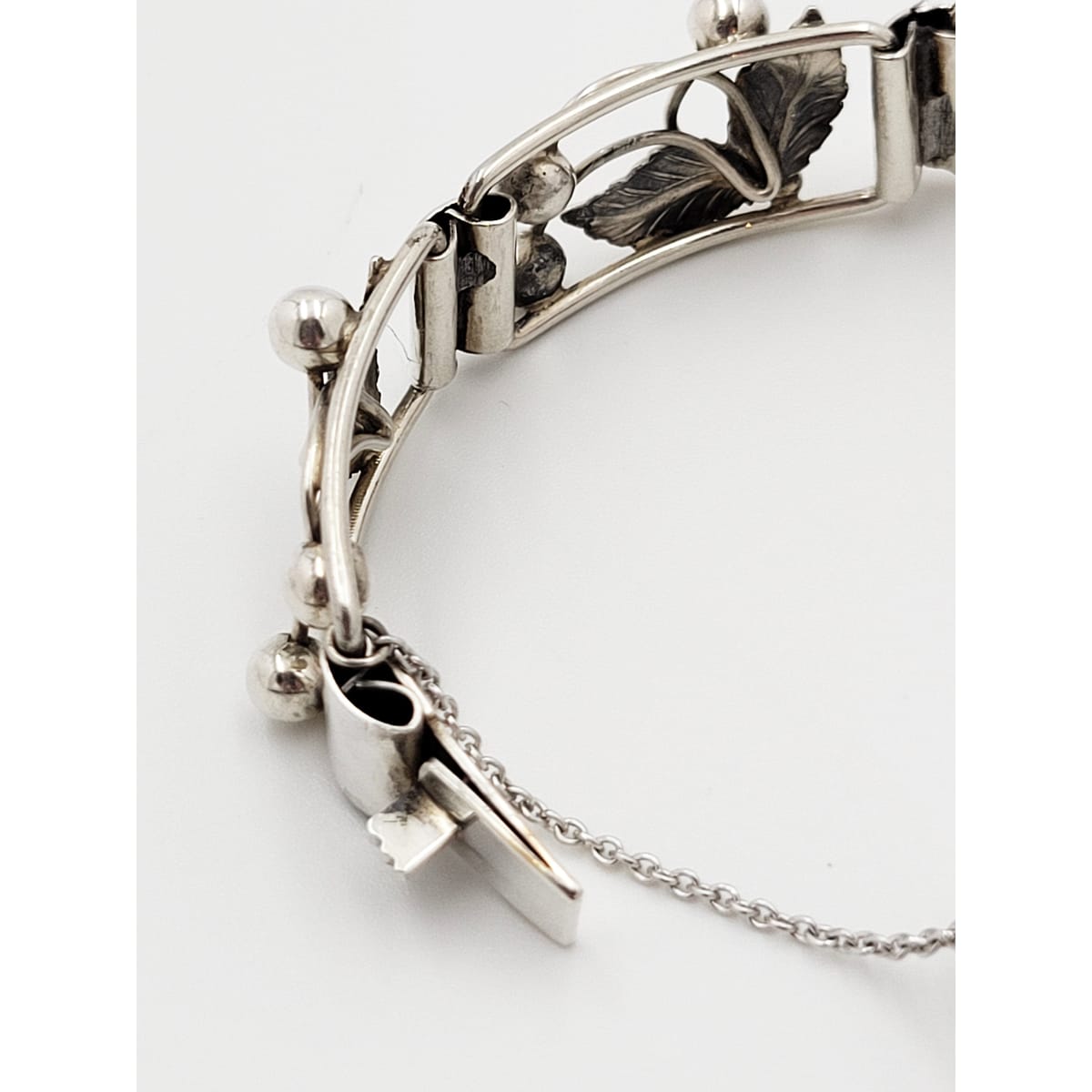 S. Christian Fogh Jewelry Denmark SC Fogh Art Deco 3D Leaves Berries Sterling Panel Bracelet 1950s